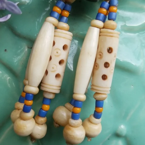 Beautiful Boho Asian Earrings with antique  coins and intricate carved beads - Picture 2 of 7